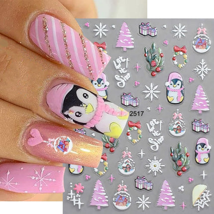Christmas Nail Art Stickers – 5D Embossed Snowflake & Holiday Designs