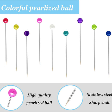 600PCS Multicolor Sewing Pins 1.5" Long Pearl Head for Quilting & Crafts