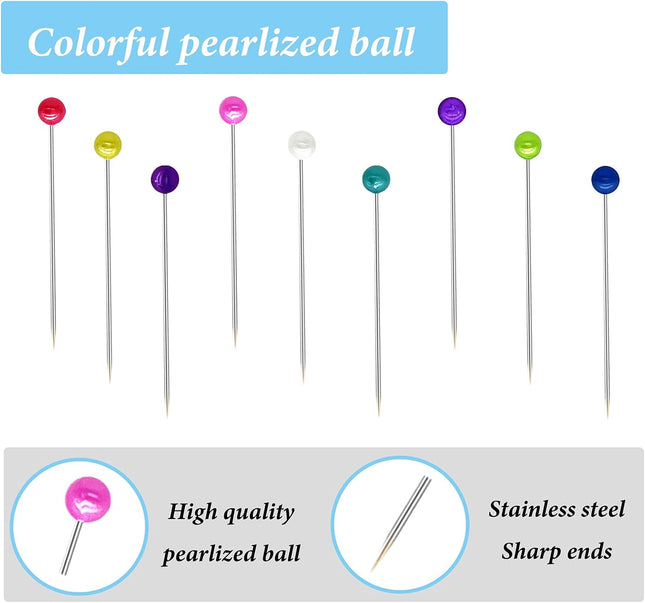600PCS Multicolor Sewing Pins 1.5" Long Pearl Head for Quilting & Crafts