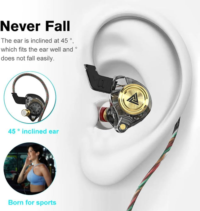 AK3File Wired Gaming Earbuds HiFi IEM 10mm Driver Deep Bass Headphones Black