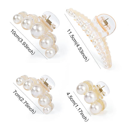4PCS Large Pearl Hair Claw Clips for Women Girls Thick Hair Styling