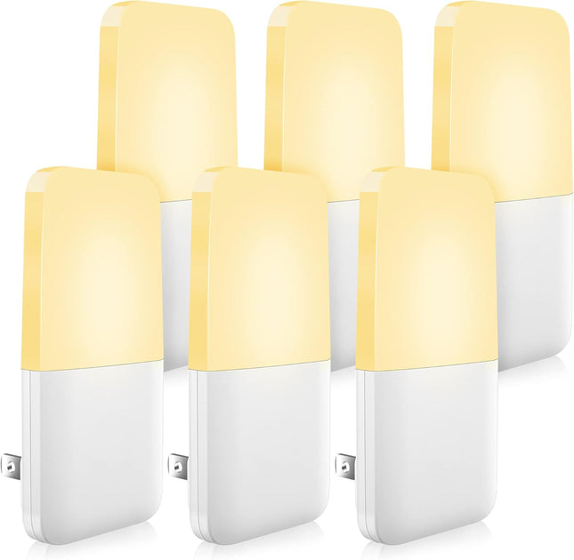6-Pack Plug-in Night Lights – Warm White LED, Smart Dusk-to-Dawn Sensor