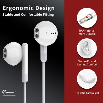 Wired Earbuds with Microphone In-Ear Headphones HiFi Stereo 3.5mm Jack
