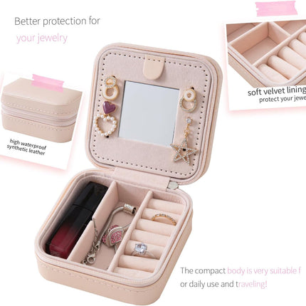 Travel Jewelry Case with Mirror – Small Jewelry Organizer Box for Women & Girls
