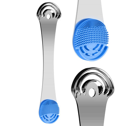 Tongue Scraper 3-Layer Stainless Steel Tongue Cleaner with Silicone Brush
