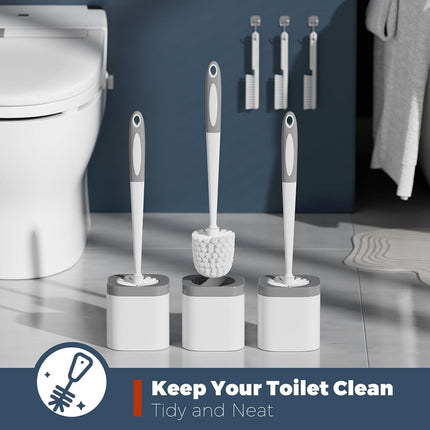3 Pack Toilet Brush Set with Holder & Crevice Brushes for Bathroom