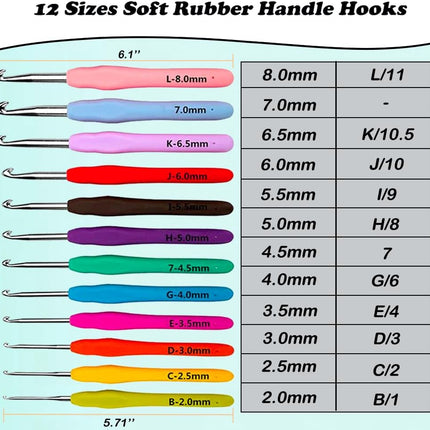 12PCS Crochet Hook Set 2.0–8.0mm – Crochet Needles for DIY & Crafts