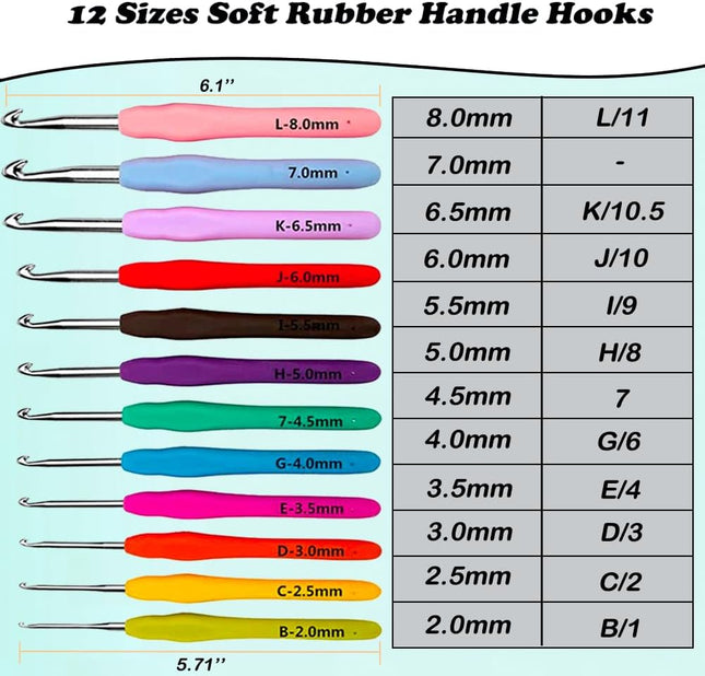 12PCS Crochet Hook Set 2.0–8.0mm – Crochet Needles for DIY & Crafts