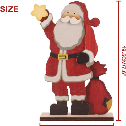 5PCS Rustic Wooden Christmas Tabletop Decor – Snowman, Reindeer & Santa