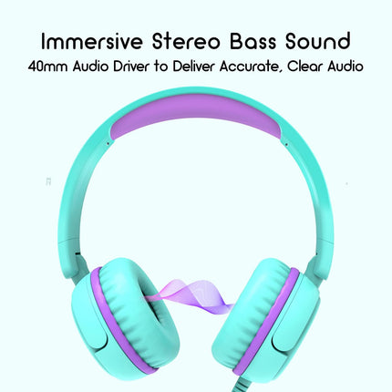 V1 Wired Kids Headphones for School Travel Tablet iPad Phones Green