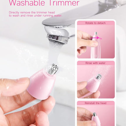 Rechargeable Ear & Nose Hair Trimmer 2026 – Painless, Dual-Edge Blades, Pink