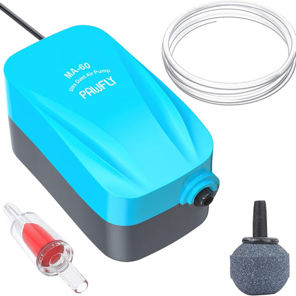 2W Quiet Aquarium Air Pump 30 GPH with Air Stone, Sponge Filter and Accessories