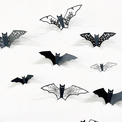 24PCS 3D Halloween Bat Wall Stickers, Waterproof Self-Adhesive PVC Door Room Decor