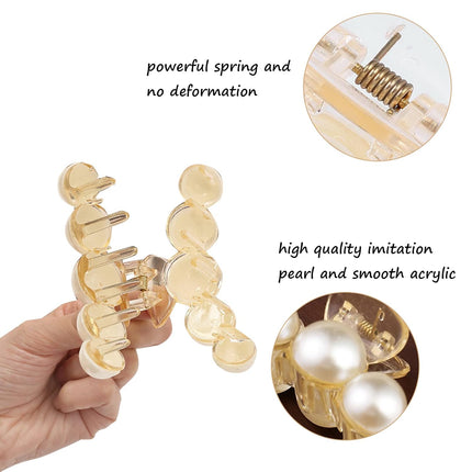 4PCS Large Pearl Hair Claw Clips for Women Girls Thick Hair Styling