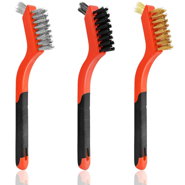 3pcs Wire Brush Set – Brass, Stainless Steel & Nylon for Cleaning Rust & Paint
