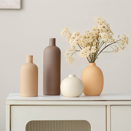 Modern Ceramic Vase Set 4Pcs, Neutral Decorative Vases for Shelf & Home Decor