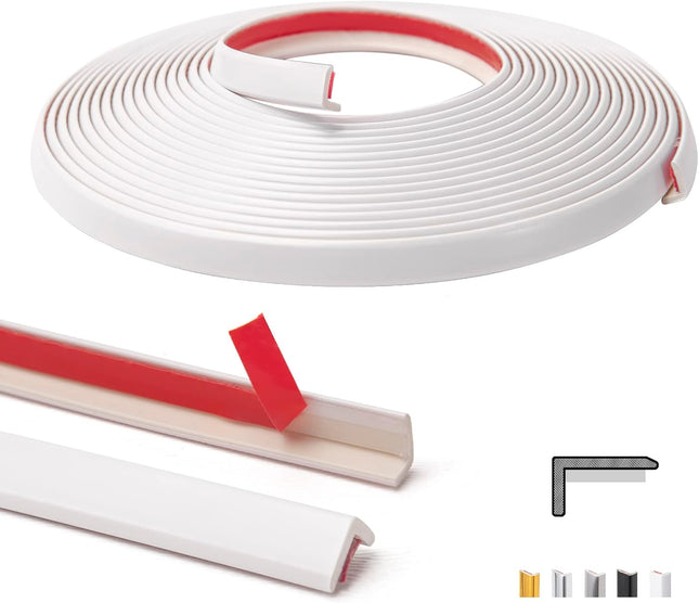 White Vinyl Corner Trim – 20ft, Self-Adhesive for Tile & Wall Edges