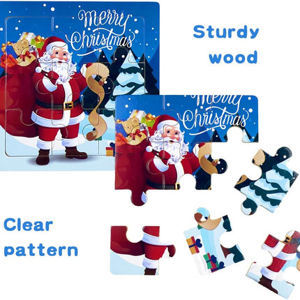 8-Pack Christmas Wooden Puzzles – 9-Piece Set for Toddlers & Kids’ Stocking Stuffers