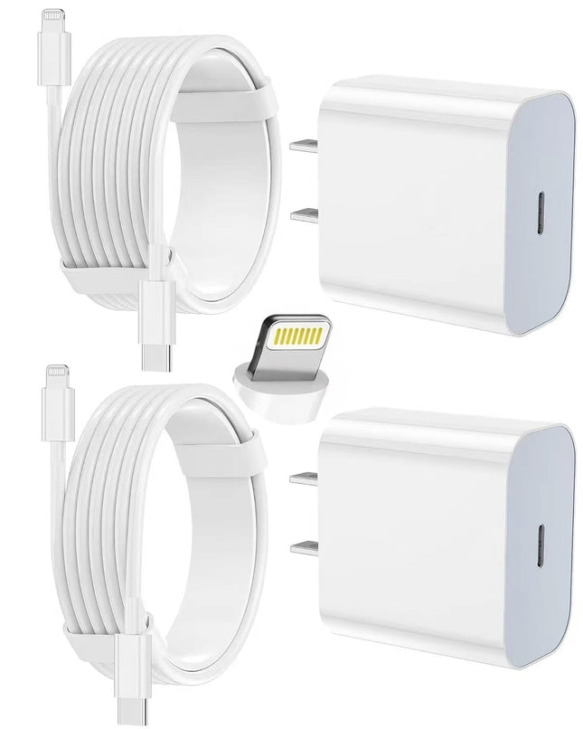 2 Pack iPhone Fast Charger with Type C Wall Adapter & Long USB C Cable Set