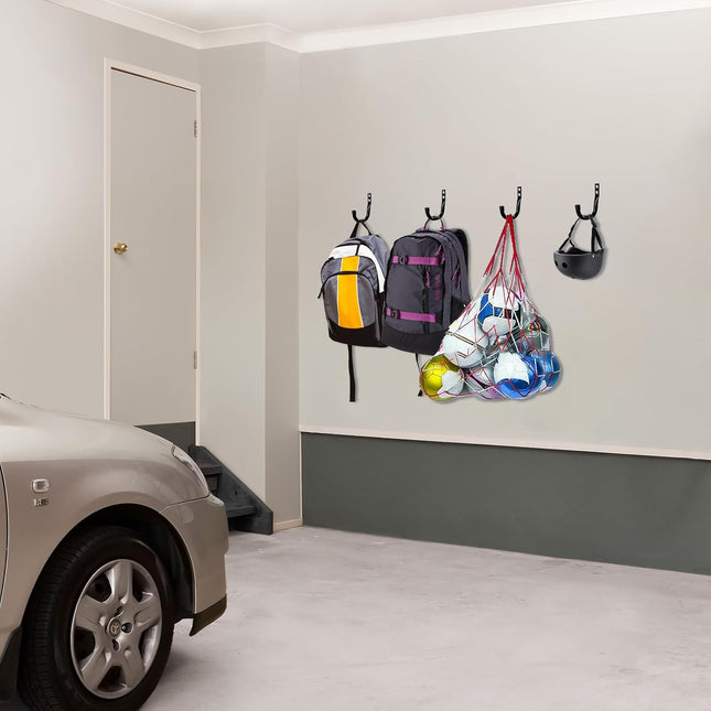 6-Piece Heavy Duty Wall Hooks – Black Metal J Hooks for Garage, Tools, and Bag Storage