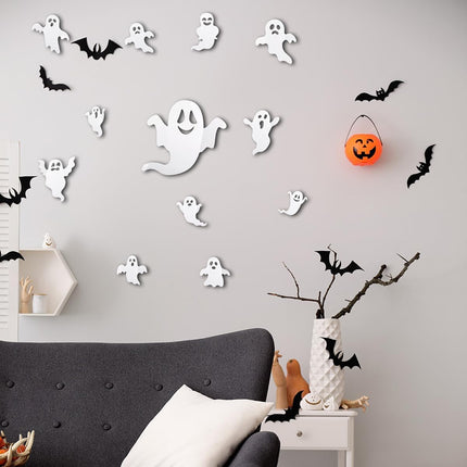 25-Piece Halloween Ghost & Bat Wall Stickers, BOO 3D Window Decals for Home Decor