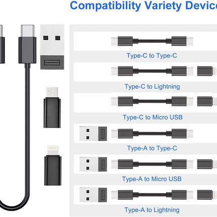 Multi USB Charging Adapter & Cable Set – USB-A to Type-C & Lightning, 60W