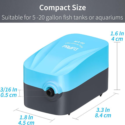 2W Quiet Aquarium Air Pump 30 GPH with Air Stone, Sponge Filter and Accessories
