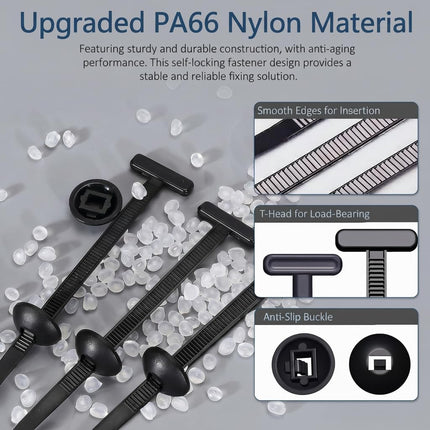 200PCS T-Head Cable Tie Buckle, PA66 Push Pin Clips for Fender, Bumper & Trunk