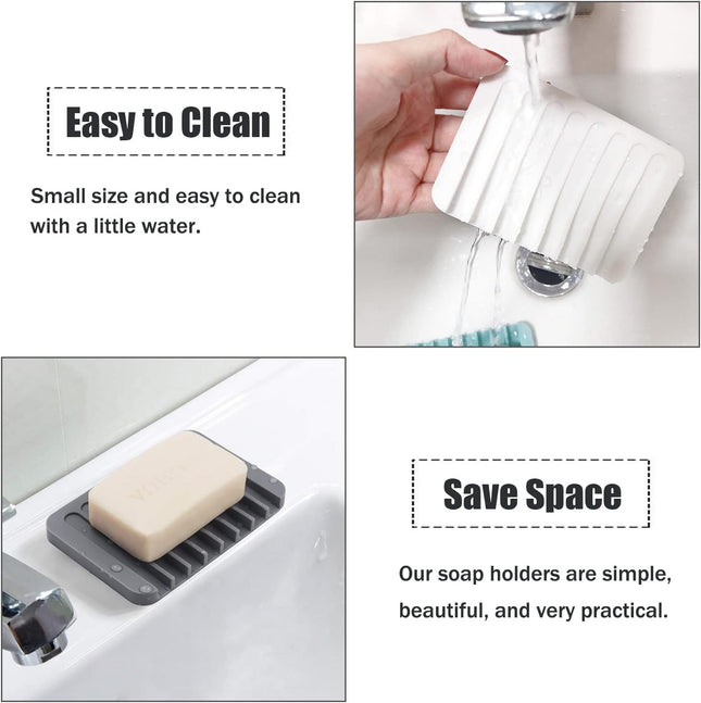3-Piece Silicone Soap Dish Set Self-Draining Soap Savers in White Grey Teal