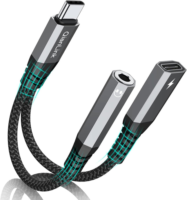 USB-C to 3.5mm Headphone & Charger Adapter – 2-in-1 PD 60W for iPhone & Samsung
