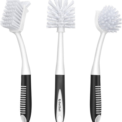 3 Pack Dish Brush Set Bottle Scrub Brush Long Handle Kitchen Cleaning Black