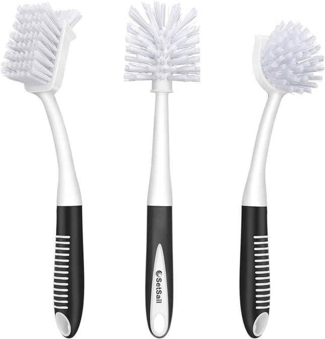3 Pack Dish Brush Set Bottle Scrub Brush Long Handle Kitchen Cleaning Black