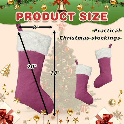 6-Pack 20" Pink Christmas Stockings, Large Xmas Decor for Fireplace & Tree