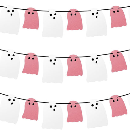 3-Pack Pink & White Halloween Ghost Banners, Hanging Garland for Home & Party Decor