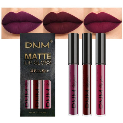 3Pcs Matte Liquid Lipstick Set, Dark Red Plum Burgundy Long-Lasting Lip Stain