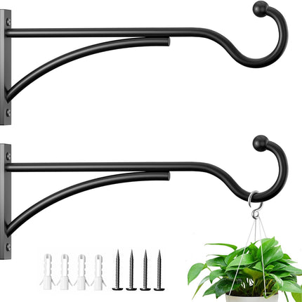 2 Pack Heavy Duty Plant Hangers 11 Inch Metal Wall Hooks Black 30lbs