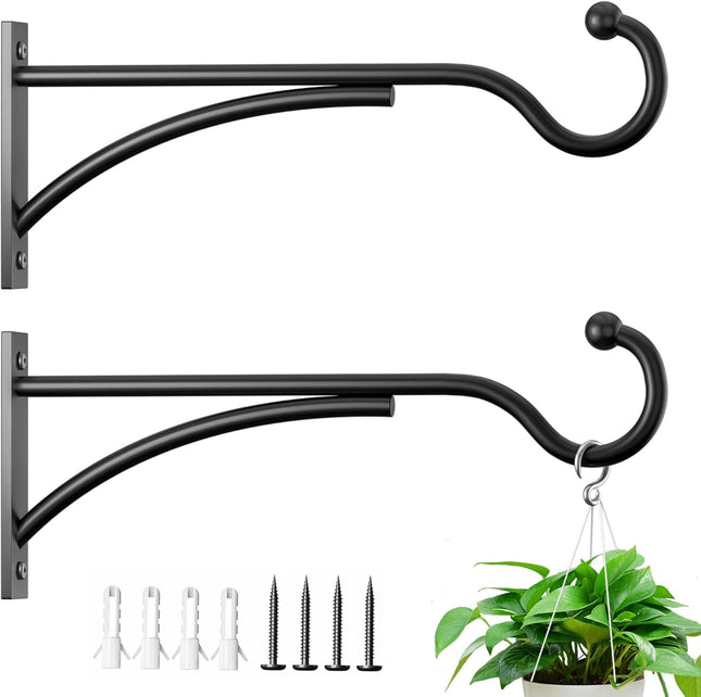 2 Pack Heavy Duty Plant Hangers 11 Inch Metal Wall Hooks Black 30lbs