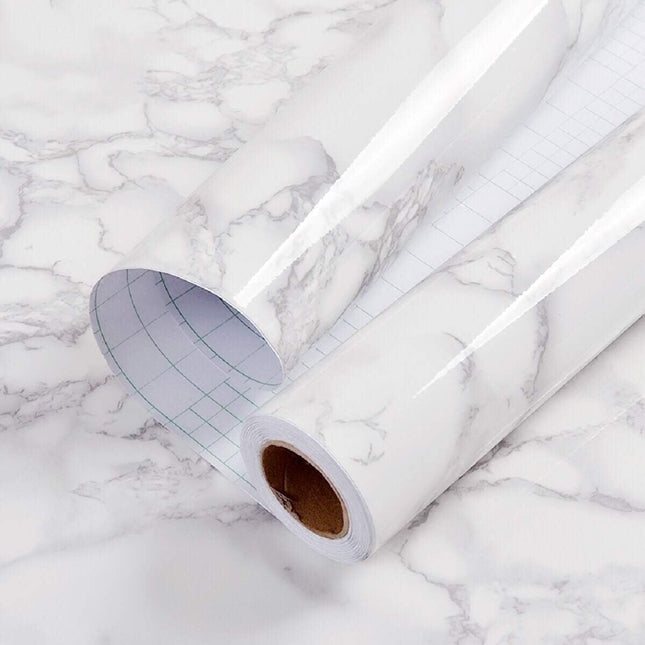 Peel-and-Stick Marble Contact Paper – Kitchen, Furniture, Wall, White/Grey