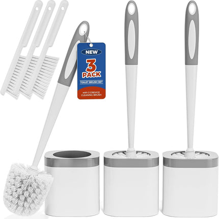 3 Pack Toilet Brush Set with Holder & Crevice Brushes for Bathroom