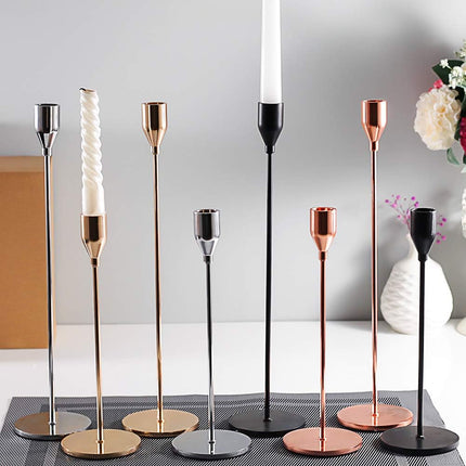 Matte Black Candle Holders Set of 3 – Taper & LED Candles, Metal Stand