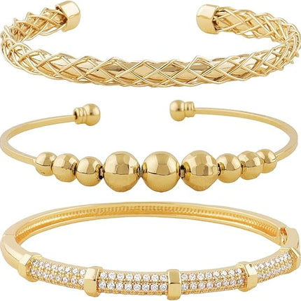 Gold Bracelets for Women – Plated Chunky Cuff Matching Adjustable Stackable Jewelry