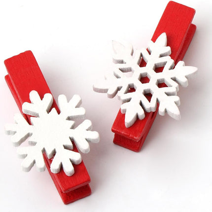 50pcs Christmas Wooden Clothespins – Mini Snowflake Clips for Cards & Crafts