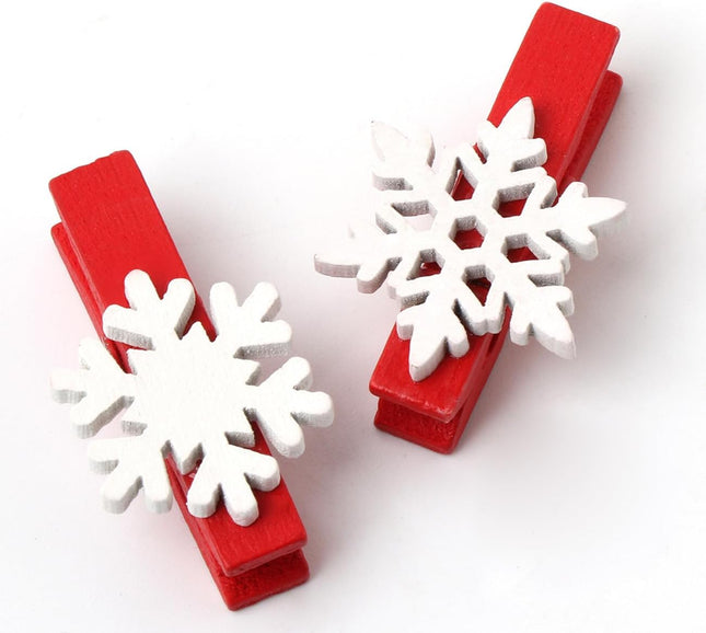 50pcs Christmas Wooden Clothespins – Mini Snowflake Clips for Cards & Crafts