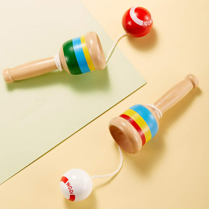 2 Pack Wooden Cup and Ball Catch Game with String, Hand-Eye Coordination Skill Toy