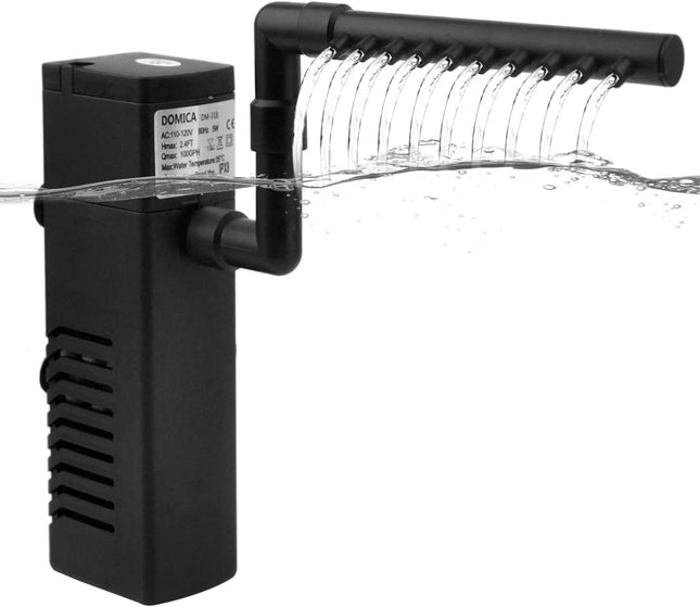 100GPH 5W Internal Aquarium Filter with Aeration, Submersible Filter for 5-15 Gallon Tanks