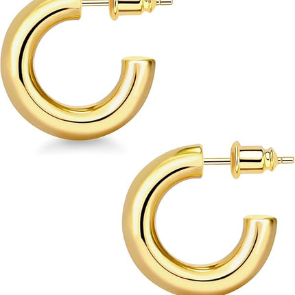 Women’s 14K Gold Plated Chunky Hoop Earrings Small Lightweight Jewelry Set Sizes