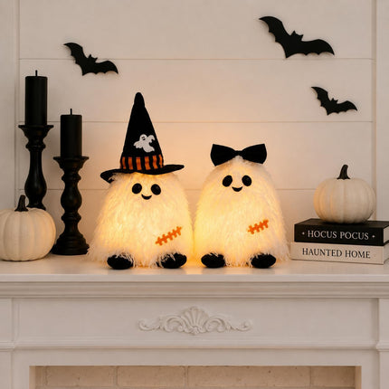 2-Pack Lighted Halloween Ghost Figurines, Battery-Operated Mantel & Shelf Decor