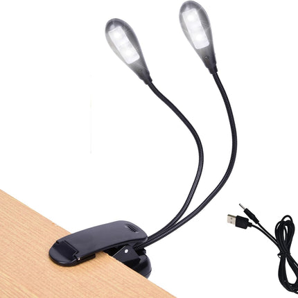 LED Book Light for Musicians – Clip-On, USB/AAA, Dual Arm, 4 Brightness Levels