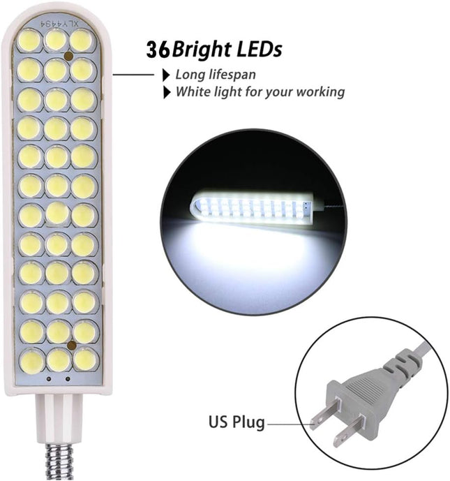 36 LED Sewing Machine Light with Flexible Gooseneck and Magnetic Base, White Work Lamp
