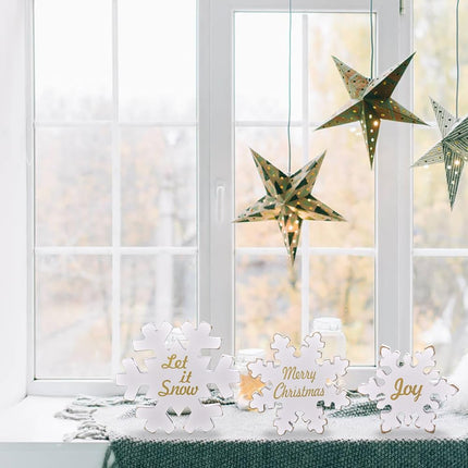 3-Pack Wooden Snowflake Signs – White Merry Christmas Table & Home Decor
